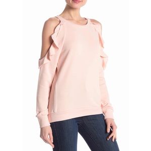 Central Park West Cold Shoulder Ruffle Sweater
